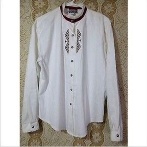 Roughrider Womens White Blouse Size L Embellished